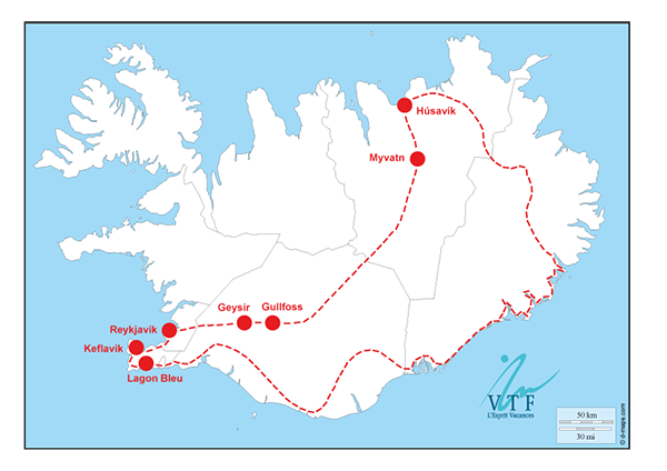 Carte Islande - Road trip familial en Islande suggéré par VTF