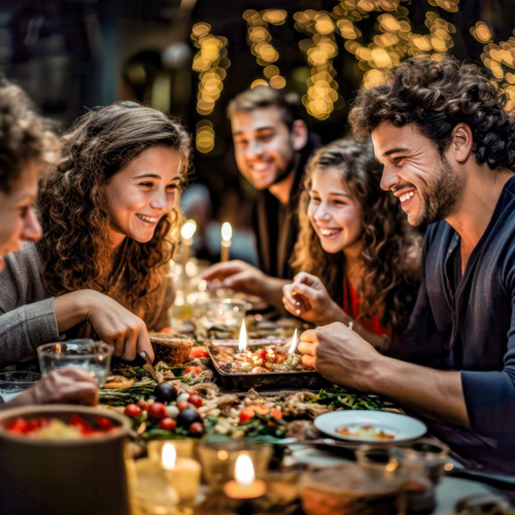 Une image contenant des personnes, fêtant les traditions de Noël.